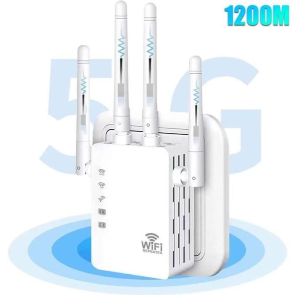 1200 Mbps Wi-Fi Repeater Dual Band 2,4 & 5 GHz Wifi-forstærker med 2 LAN-porte - hvid