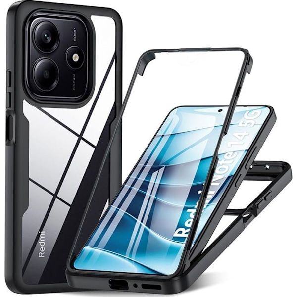 Coque til Xiaomi Redmi Note 14 5G (ikke til 4G) 360 Beskyttelse Hybrid - Sort Svart