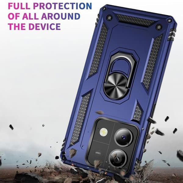 Coque - E.F.CONNECTION - För Xiaomi Redmi Note 14 5G - Stötsäker - Rotterande ring - Härdat glas ingår marinblå