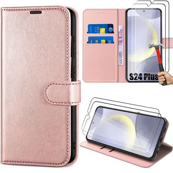 Skydd + Härdat Glas - Samsung - Galaxy S24 Plus - Rosa - Stötabsorberande - Lädeffekt Rosa