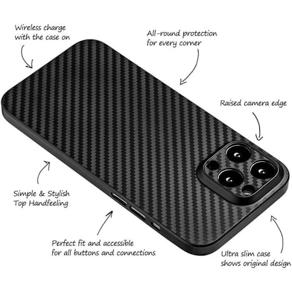 Skyddsskal - E.F.CONNECTION - för iPhone 14 Pro - Kolfiber - Stötsäker - Svart Svart