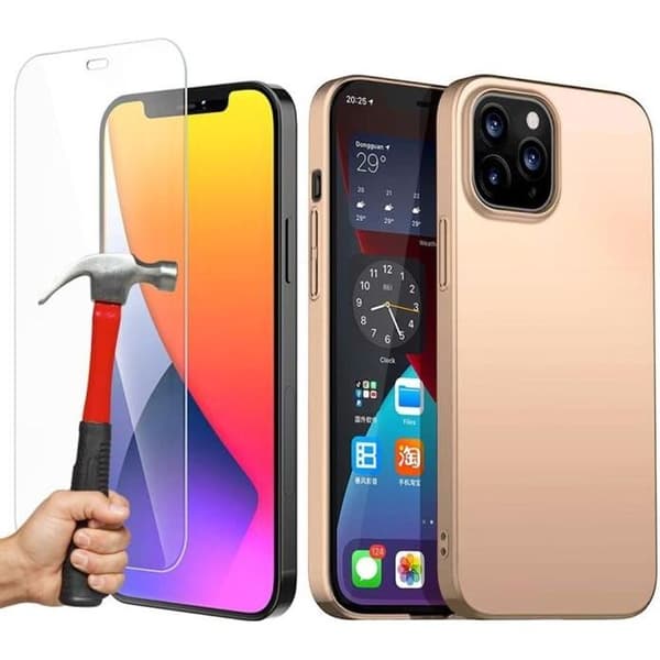 iPhone 12 Pro Max-fodral - E.F.CONNECTION - Guld - Mjuk silikon - 2 härdade glas gyllene