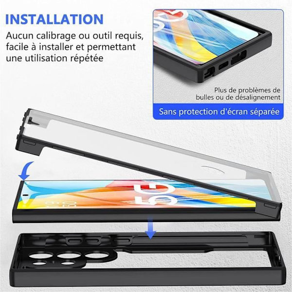 Fodral till Samsung Galaxy S23 Ultra Black Rigid Anti-Scratch 360 graders helkroppsskydd Solid Svart