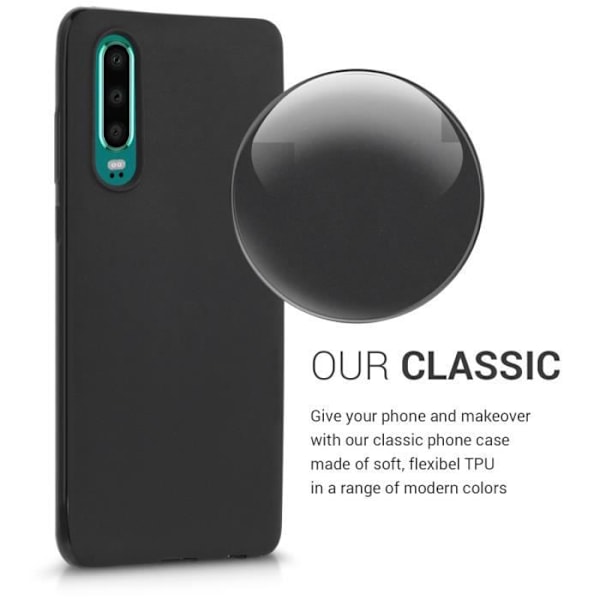 Coque - kwmobile - Huawei P30 - Matt svart silikon - Helt skydd - Fleny Svart