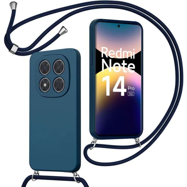 Fodral för Xiaomi Redmi Note 14 Pro 5G (inte för 4G), Marinblå Slitstark Silikon med Rem marinblå