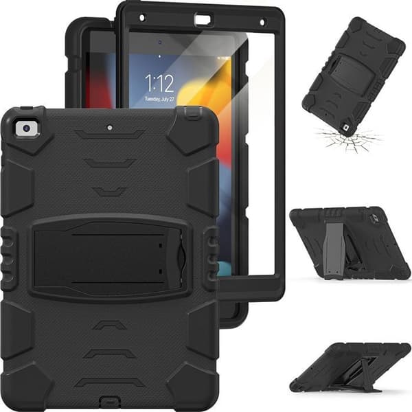 Fodral för iPad 10,2" - Heltäckande Skydd - Stötsäker - Fällbart Stöd - Svart - Silikon/PC Svart