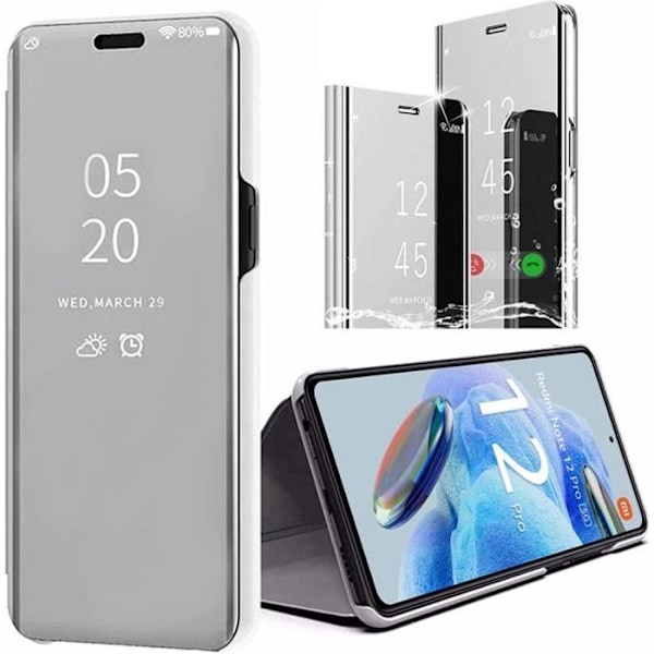 Fodral till Xiaomi Redmi Note 12 Pro 5G Silver Full Skydd Anti-Scratch Clear View Mirror Effect Silver