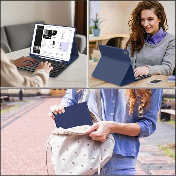 Tangentbordsskal - E.F.CONNECTION - iPad A16 (11") / iPad 10 2022 - PU-läder Marinblå - Bluetooth - AZERTY