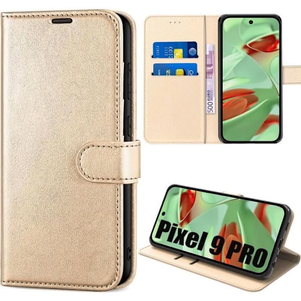 Etui til Google Pixel 9 Pro, Anti-ridsekortholder 360 graders beskyttelse PU læder guld