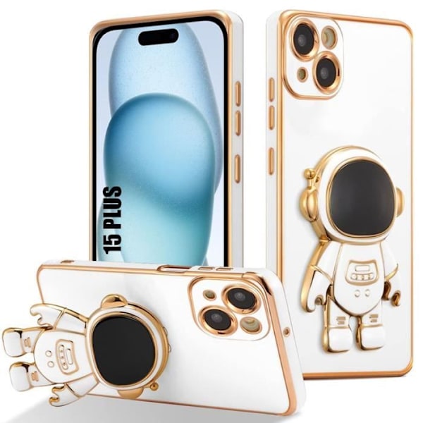 Fodral för iPhone 15 Plus - Vit - Astronaut - Stötabsorberande TPU - Justerbart Stöd - Mjuk Vit