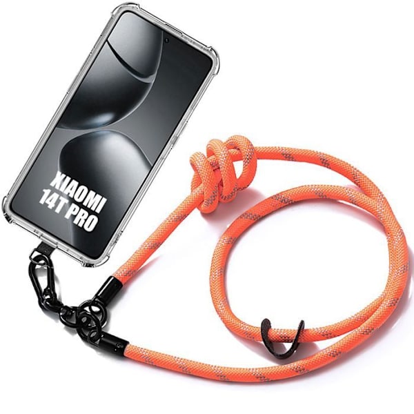 Coque til Xiaomi 14T Pro - Forstærkede hjørner med robust orange snor - E.F.Connection Transparent