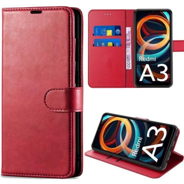 Coque för Xiaomi Redmi A3 - E.F.Connection - Fällbart Fodral - PU-läder - Stötabsorberande - Röd Röd