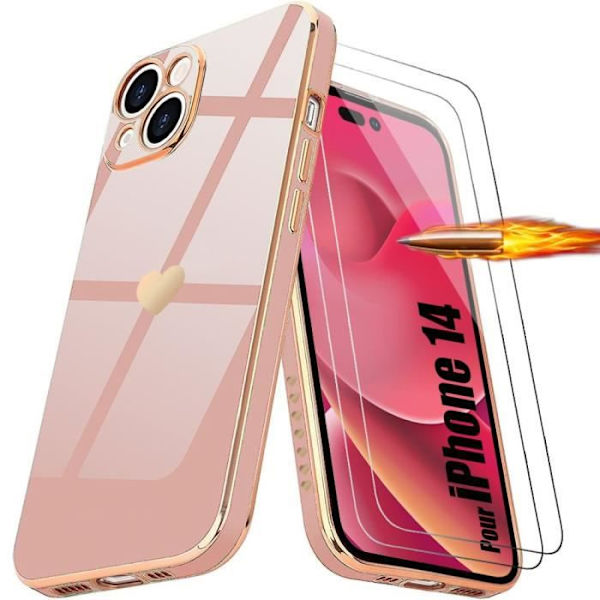 Cover til iPhone 14 Pink Heart Pattern Anti-ridse blød TPU + 2 hærdede briller