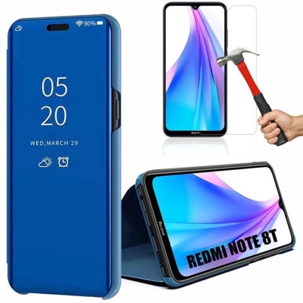 Beskyttelsesetui til Redmi Note 8T - E.F.CONNECTION - Spejleffekt - Stødabsorberende - Blå - Tempereret glas blå