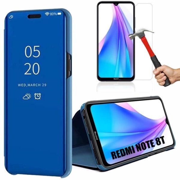 Etui til Redmi Note 8T (6,3") + hærdet glas Trendy design spejleffekt Anti-shock forstærket beskyttelse Blå blå