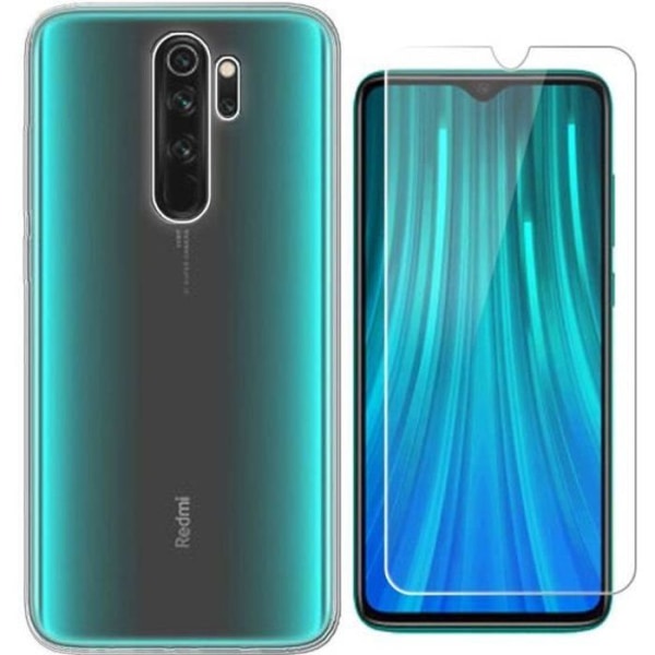 Hærdet glas + etui til Xiaomi Redmi Note 8 Pro gennemsigtigt silikonecover