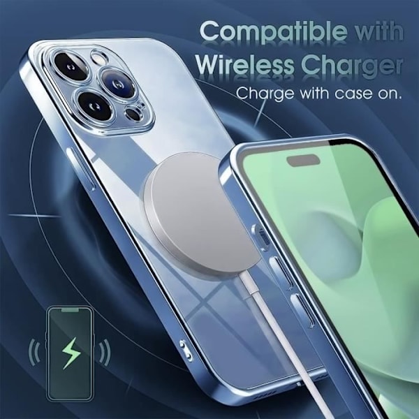 Gennemsigtigt beskyttelsescover med magnetisk cirkel til iPhone 14 Pro - Blå Blå