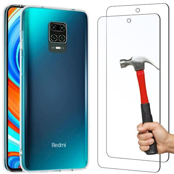 Fodral för Redmi Note 9 Pro (6,67 tum) högresistent silikon anti-chock + härdat glas Transparent