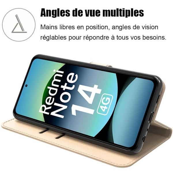 Skydd för Xiaomi Redmi Note 14 4G (ej för 5G) Flip-fodral i mjukt syntetiskt läder, stötsäker, repfria - Guld gyllene