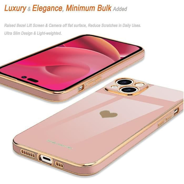 Cover til iPhone 14 Pink Heart Pattern Anti-ridse blød TPU + 2 hærdede briller