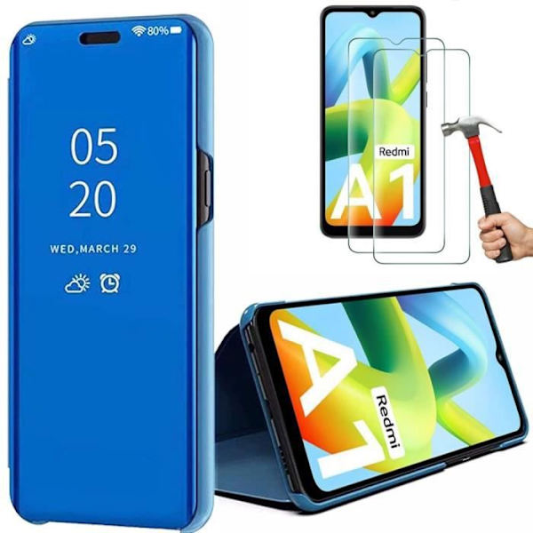 Blått fodral för Xiaomi Redmi A1/A2 med 2 härdade glasögon - Clear View Anti-Scratch Skydd