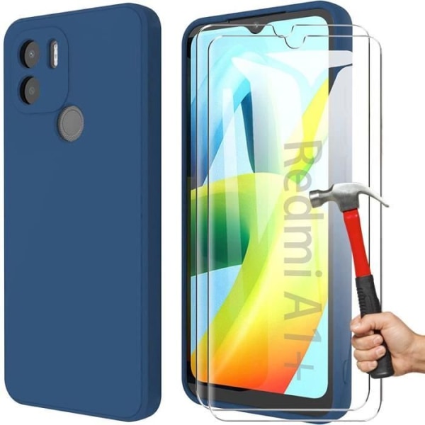 Fodral för Redmi A1+/A2+ (A1 Plus/A2 Plus) + 2 härdat glas silikonskydd Mattblå marinblå