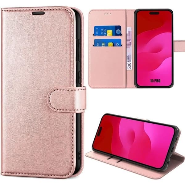 Coque - E.F.CONNECTION - för iPhone 15 Pro - Rosa - Mjuk - Plånbok Rosa