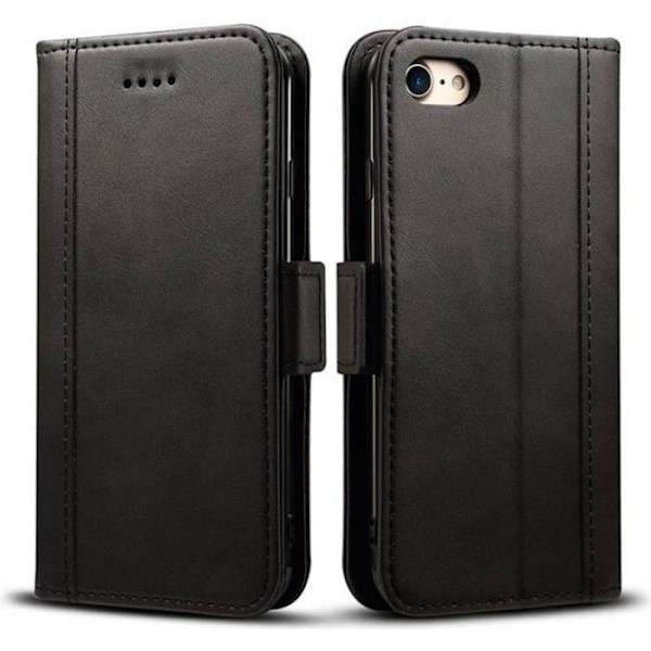 Coque Etui Rabat - E.F.CONNECTION - iPhone 7 Plus - Tempered Glass - Beskyttelse 360° - Sort Svart