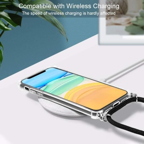 Cover med snor - iPhone 11 - TPU - Forstærket beskyttelse - Anti-ridse - Sort Transparent-svart