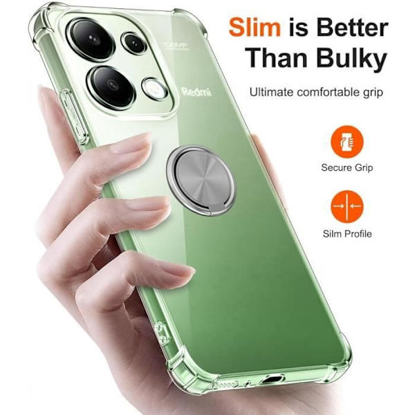 Coque - E.F.CONNECTION - för Xiaomi Redmi Note 13 4G - Silver - Rotera 360° - Mjuk TPU Silver