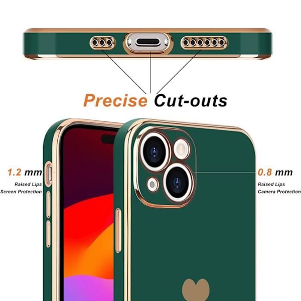 Fodral till iPhone 15 Midnight Green Heart Pattern Anti-Scratch Mjuk TPU + 2 härdade glasögon