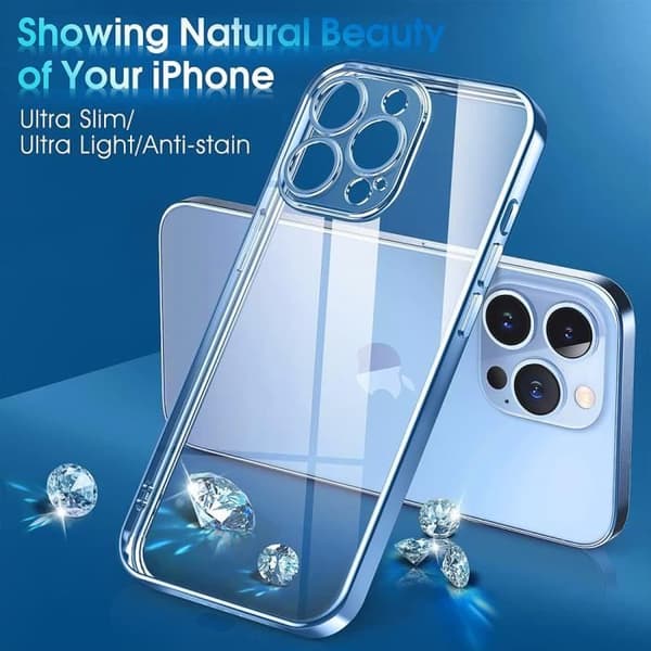 Skyddsskal - E.F.CONNECTION - för iPhone 14 Pro - Silikon TPU - Repiggningsbeständig - 2 Härdat glas Blå