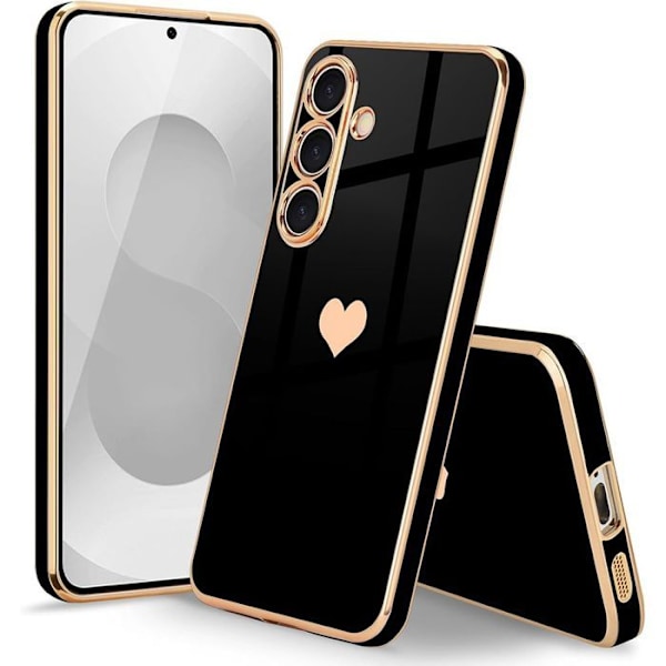 Coque til Xiaomi 15 Ultra, med Hjerte Mønster Anti-Ridse Blød TPU Sort + 2 Temperede Glas Svart