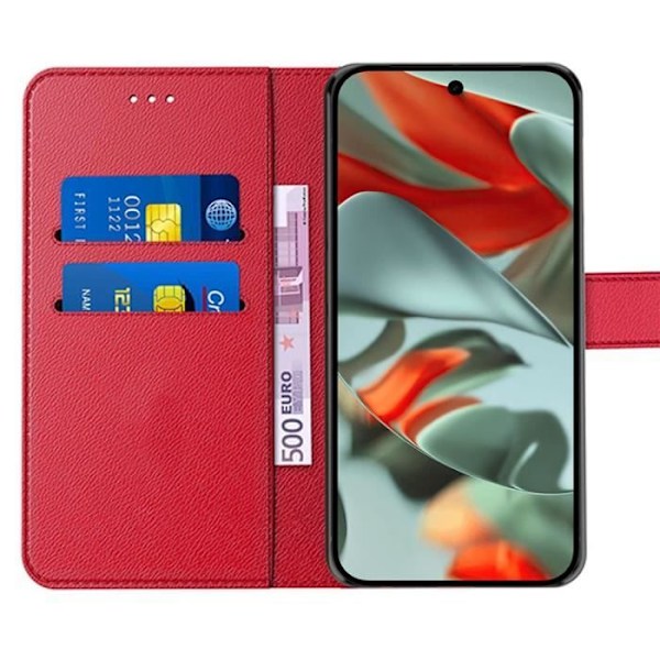 Fodral för Google Pixel 9 Pro XL, plånboksfodral Stötsäkert Anti-Scratch PU Läder Röd