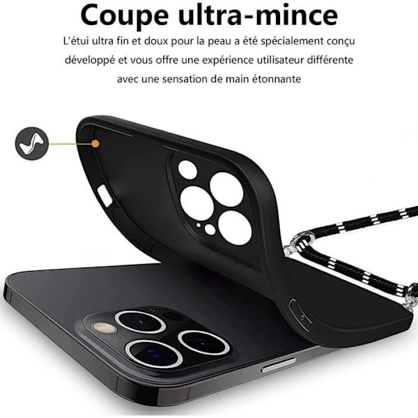 Beskyttelsesskal til iPhone 14 Pro - E.F.CONNECTION - Slim Ridse-resistent Stødabsorberende med Sort Snor