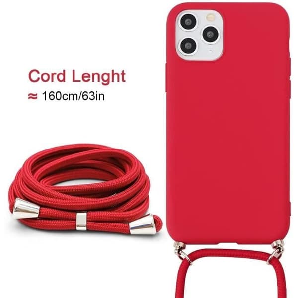Skyddsskal - E.F.CONNECTION - för iPhone 12 Pro Max - Mjukt silikon - Röd - Med snodd Röd