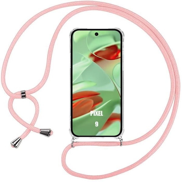 Skyddande skal - Google - Pixel 9 - Stötabsorberande - Transparent - Rosa snöre Transparent