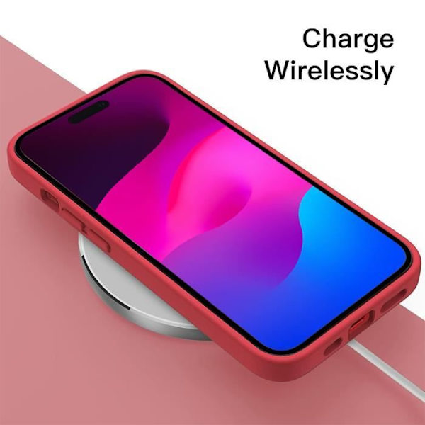 Fodral med 2 härdade glasögon för iPhone 15 Plus - Mattrött Tunt TPU skyddsfodral