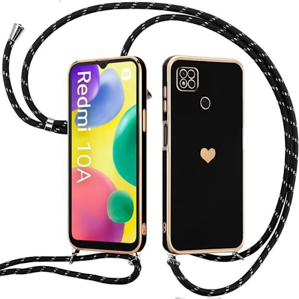 Halsbandsfodral för Xiaomi Redmi 10A - Redmi 9C Svart Stötsäkert hjärtmönster Anti-Scratch Mjuk Svart