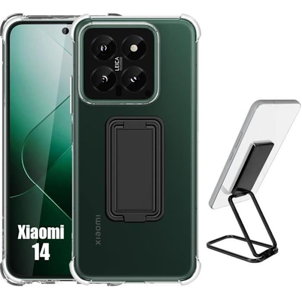 Transparent fodral för Xiaomi 14, TPU-skyddsförstärkta hörn med vikbart stöd