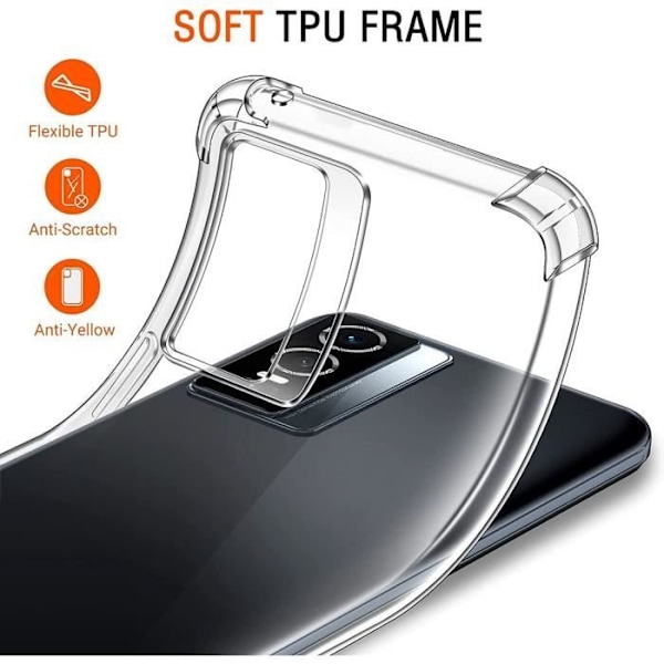 Skyddande mjukt skal för Vivo Y76 5G - E.F.CONNECTION - Förstärkta hörn - 2 härdade glas - Transparent Transparent