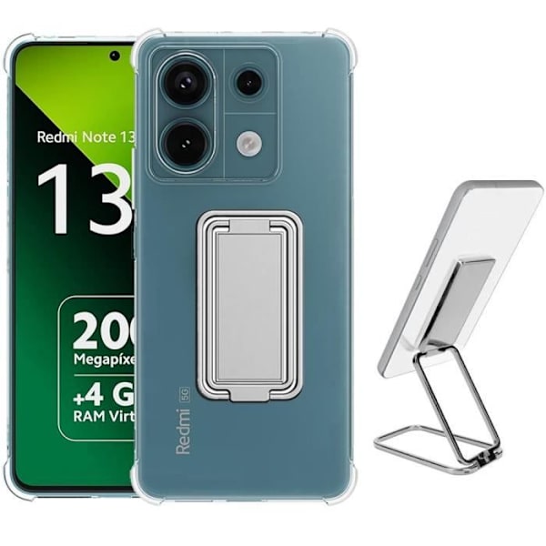 Coque - E.F.CONNECTION - för Xiaomi Redmi Note 13 Pro 5G - Stöttålig - Fällbart Stativ - Silver Silver