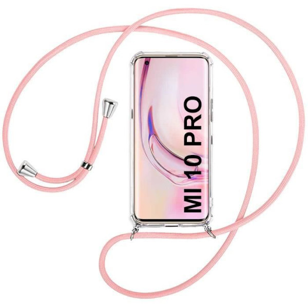 Taske til Xiaomi Mi 10 Pro (6,67") Gennemsigtigt forstærket hjørne Fin beskyttelse Forstærkede bløde hjørner + lyserød skulderrem Transparent-rosa