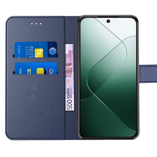 Coque + 2 Glas Doppade - Xiaomi - 14 - Stötsäker PU-Läderfodral - Marinblå - Mångpositionstöd marinblå