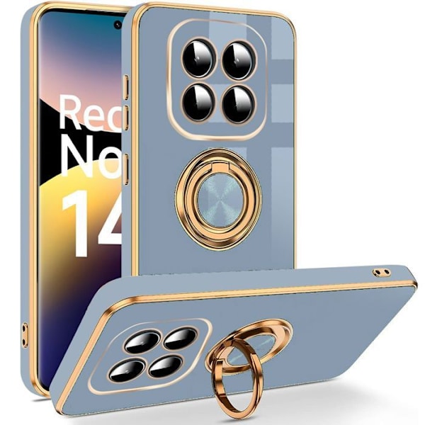 Coque för Xiaomi Redmi Note 14 Pro 5G (inte för 4G) Silikon Mjuk med Rotarande Ring Blå Blå