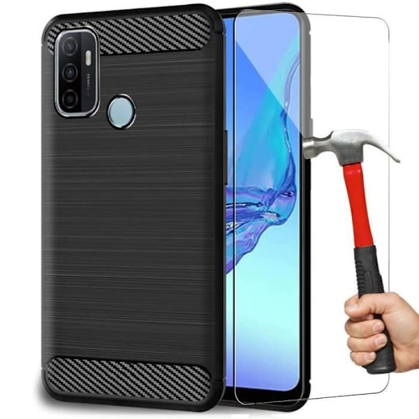 Fodral för OPPO A53S (6,5") + härdat glas Klassiskt mönster svarta stållinjer Förstärkt skydd Tpu-design Svart