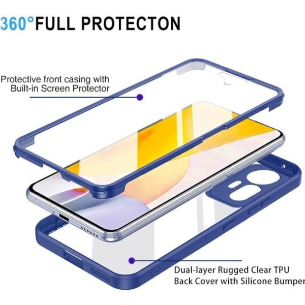 Fodral till Xiaomi Redmi 13C Full Protection Fram och Bak Dubbelsidig Marinblå