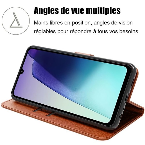 Fodral för Xiaomi Redmi 14C med 2 Härdat Glas, Skydd med Flip Anti-Ripor Syntetläder - Brun kastanj