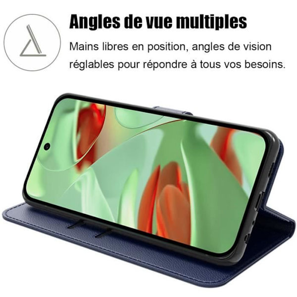Fodral och 2 härdade glasögon för Google Pixel 9 Pro, stötsäkert anti-skrapa Marinblått PU-läderskydd