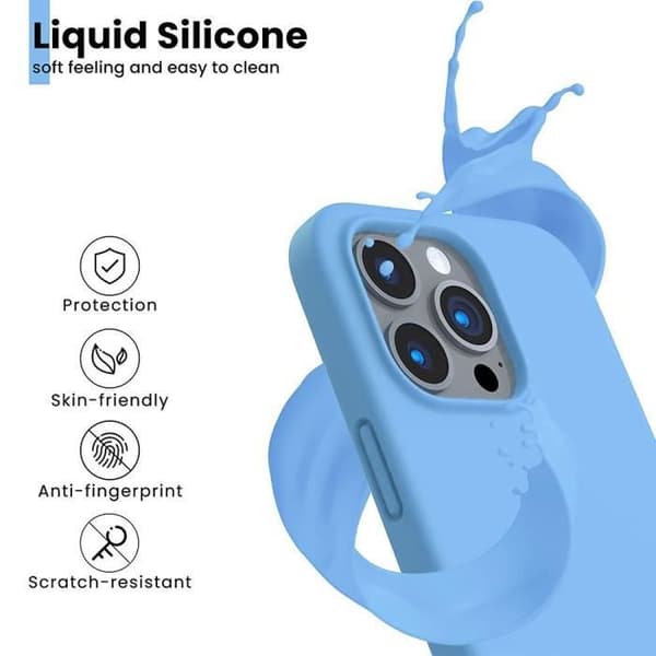 Silicone Skal - EF CONNECTION - för iPhone 14 Pro - Stötsäker - 2 Härdat Glas - Ren Design Blå